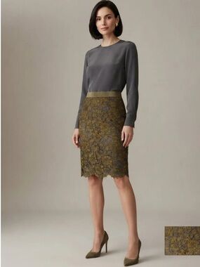 LOFT Olive Lace Pencil Skirt Size 12
